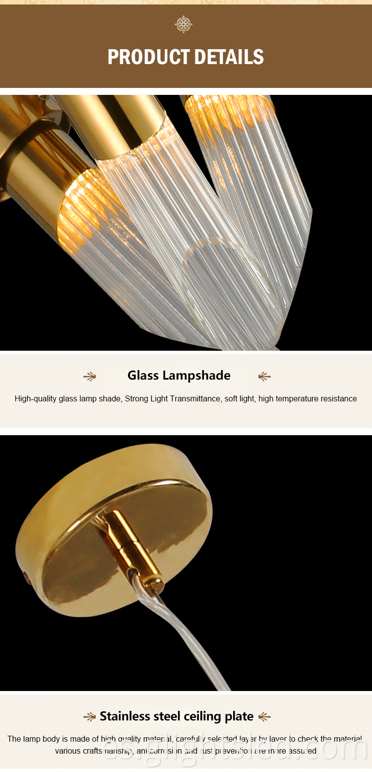 Lámpara colgante LED dorada de vidrio decorativo para interiores con ahorro de energía de G-Lights